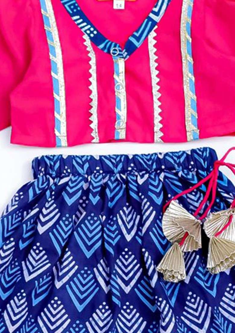 Pink Embellished Cotton Blend Lehenga Choli For Girls - Indya