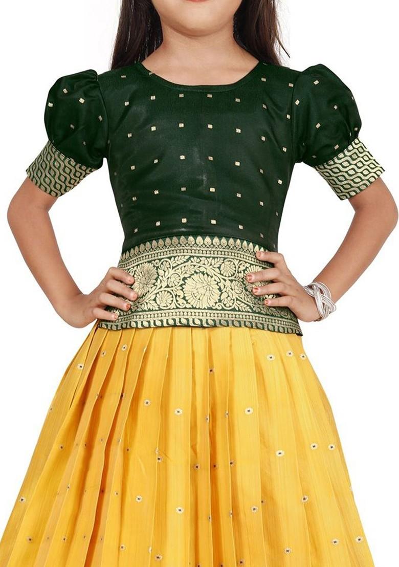 Yellow Zari Blended Lehenga Choli For Girls - Indya