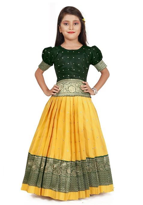 Yellow Zari Blended Lehenga Choli For Girls — view on Indya