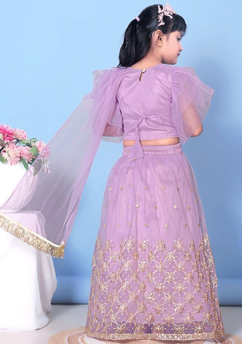 Lavender Embroidered Blended Lehenga Choli For Girls - Indya