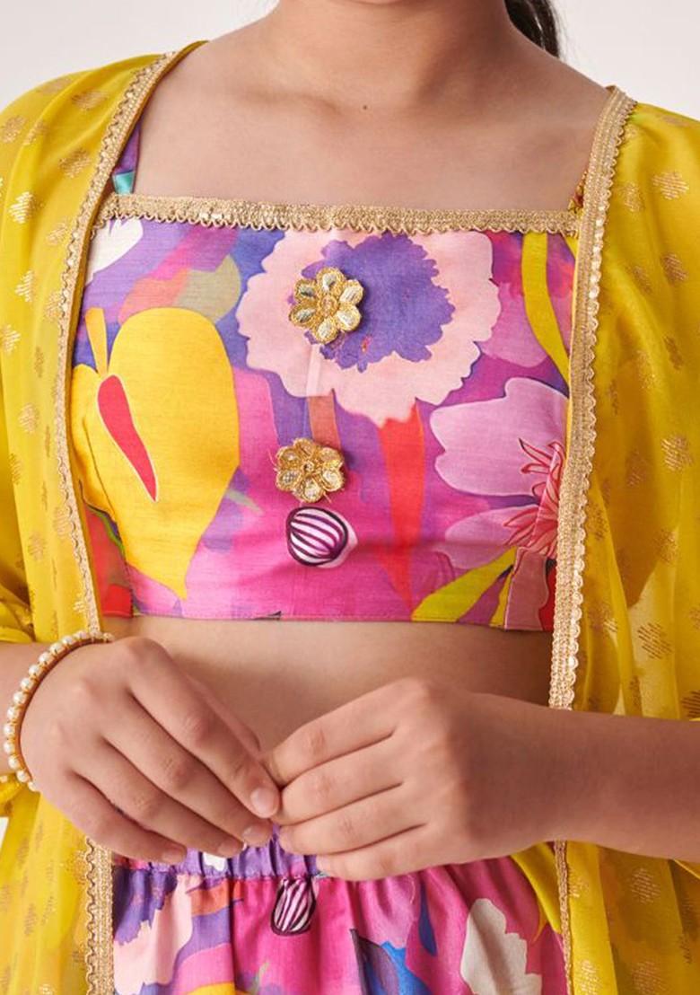 Purple Printed Blended Lehenga Choli For Girls - Indya