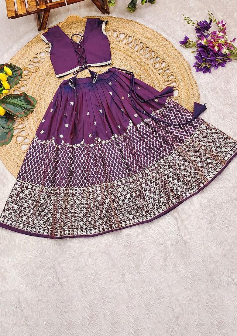 Purple Embellished Blended Lehenga Choli For Girls - Indya