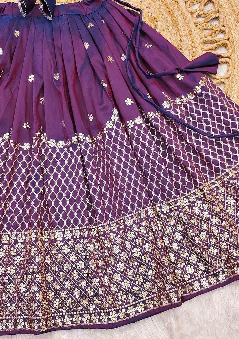 Purple Embellished Blended Lehenga Choli For Girls - Indya