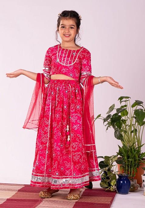 Pink Printed Cotton Blend Lehenga Choli For Girls — view on Indya
