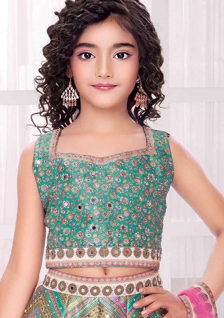 Multicolor Embroidered Silk Lehenga Choli For Girls - Indya
