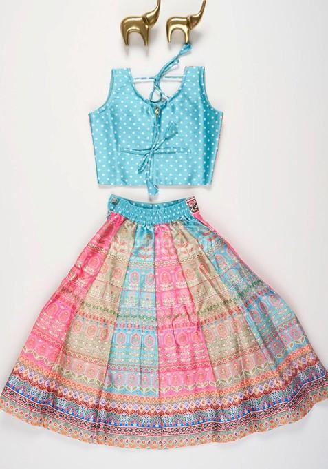 Blue Printed Silk Lehenga Choli For Girls — view on Indya