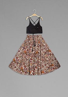 Beige Printed Blended Lehenga Choli For Girls