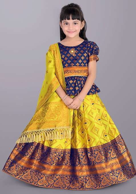Yellow Embroidered Blended Lehenga Choli For Girls