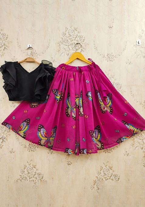 Pink Printed Blended Lehenga Choli For Girls — view on Indya