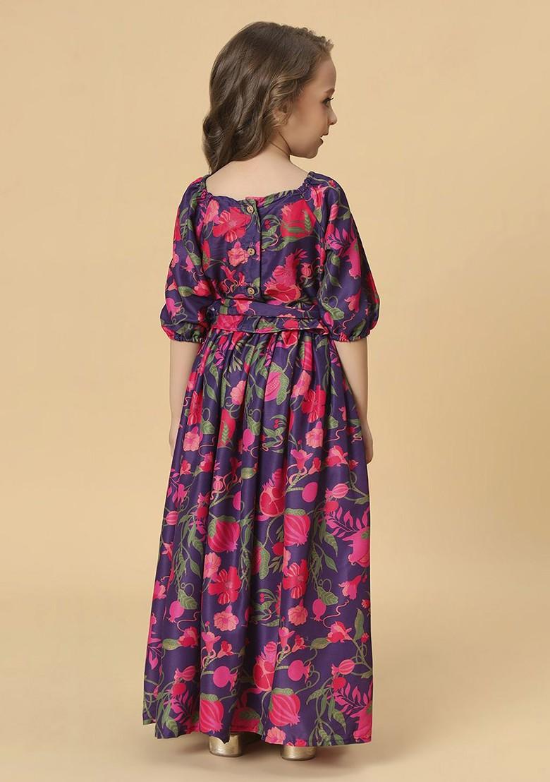 Purple Printed Blended Lehenga Choli For Girls - Indya