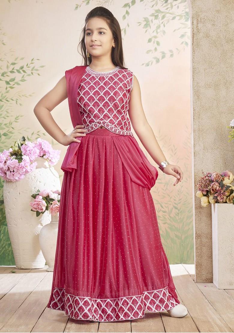 Pink Embroidered Georgette Lehenga Choli For Girls - Indya