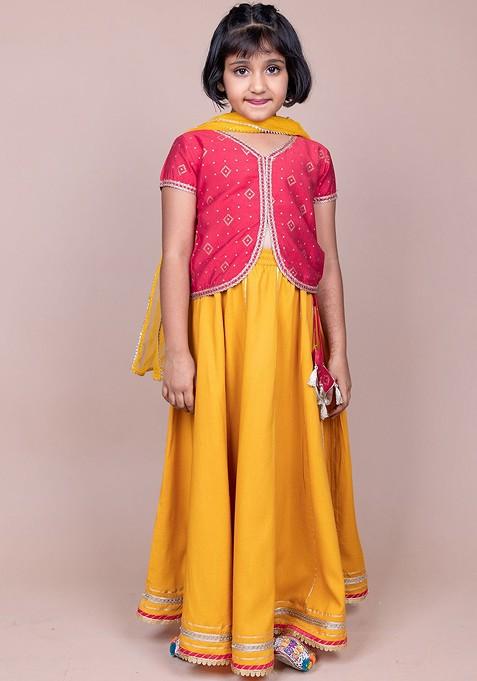 Red Zari Blended Lehenga Choli For Girls — view on Indya