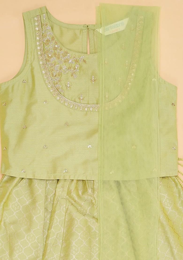 Olive Printed Blended Lehenga Choli For Girls - Indya