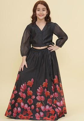 Black Printed Blended Lehenga Choli For Girls
