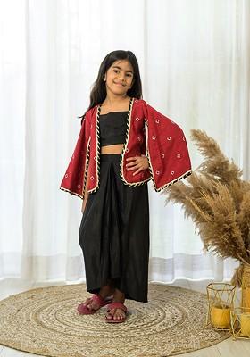 Black Embroidered Blended Lehenga Choli For Girls