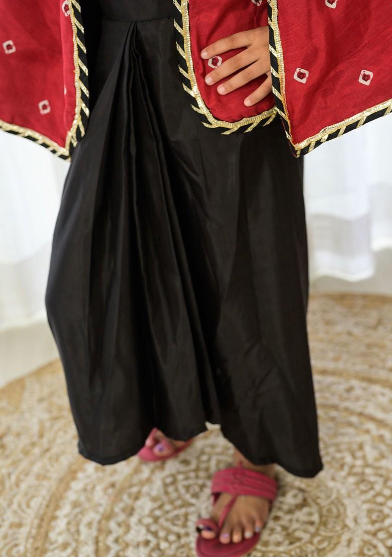 Black Embroidered Blended Lehenga Choli For Girls - Indya