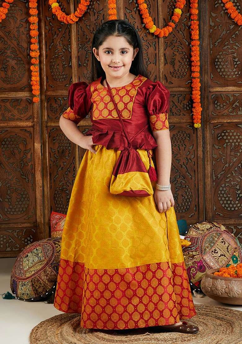 Maroon Embroidered Blended Lehenga Choli For Girls - Indya