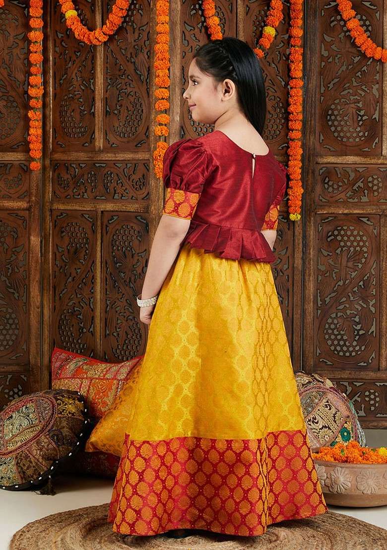 Maroon Embroidered Blended Lehenga Choli For Girls - Indya