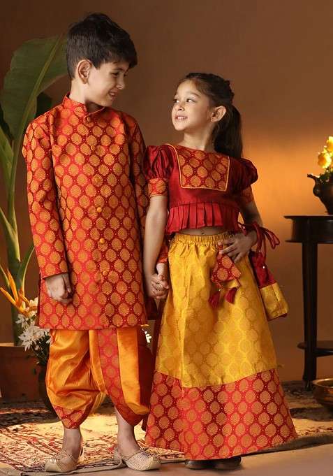 Maroon Embroidered Blended Lehenga Choli For Girls