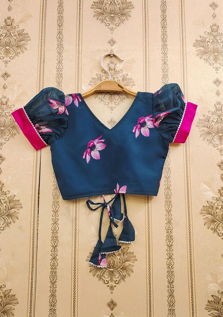 Blue Printed Blended Lehenga Choli For Girls - Indya
