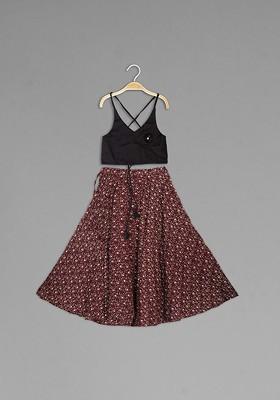 Maroon Printed Blended Lehenga Choli For Girls