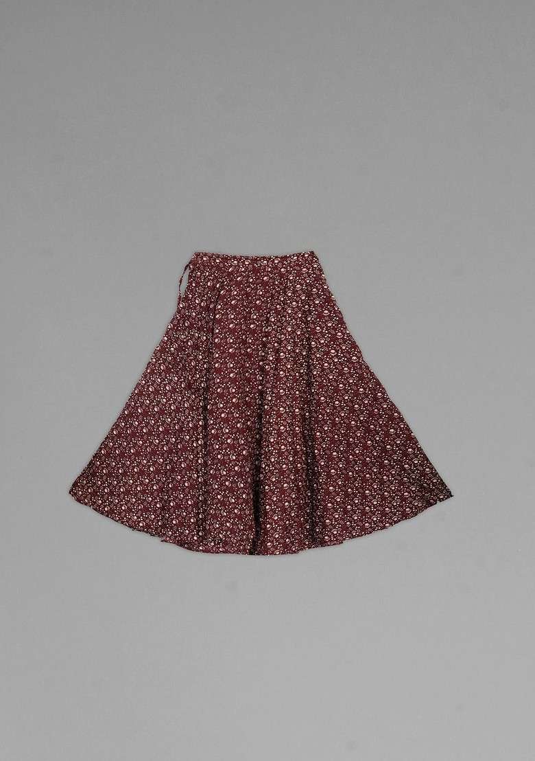 Maroon Printed Blended Lehenga Choli For Girls - Indya
