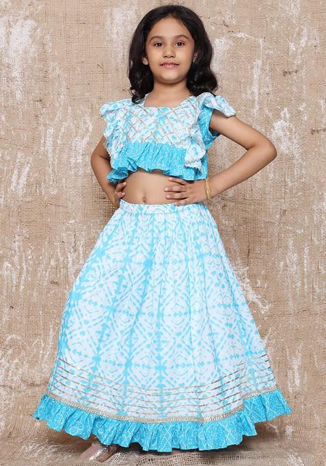 Blue Printed Blended Lehenga Choli For Girls — view on Indya