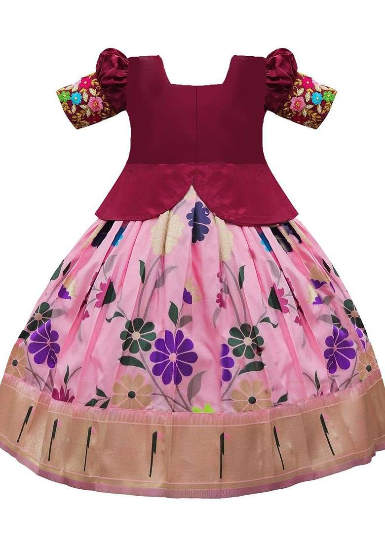 Maroon Embroidered Blended Lehenga Choli For Girls - Indya