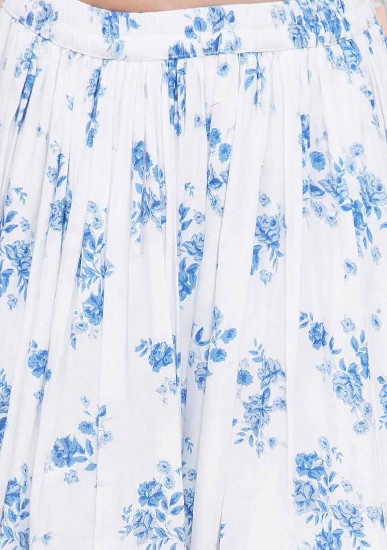 White Embellished Cotton Blend Lehenga Choli For Girls - Indya