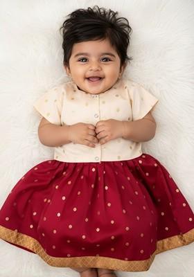 Maroon Embroidered Blended Lehenga Choli For Girls