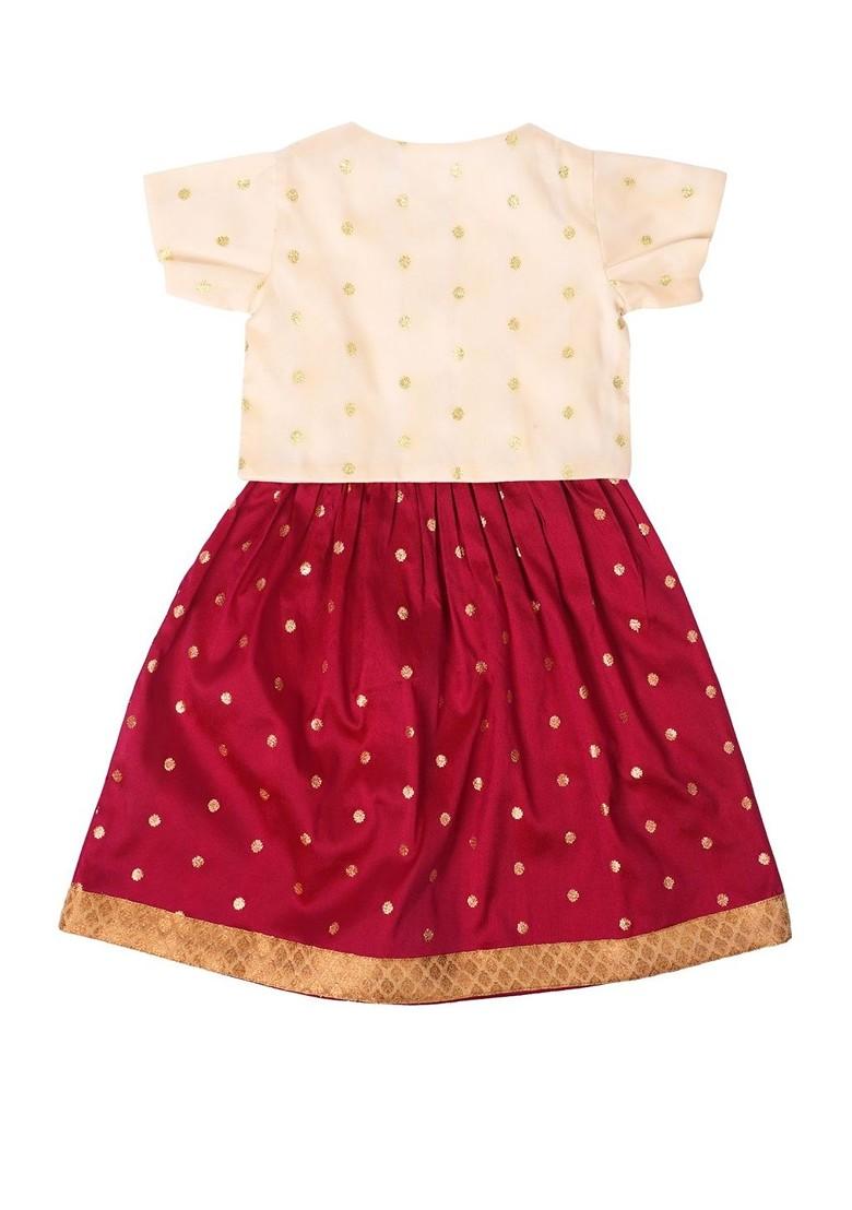 Maroon Embroidered Blended Lehenga Choli For Girls - Indya