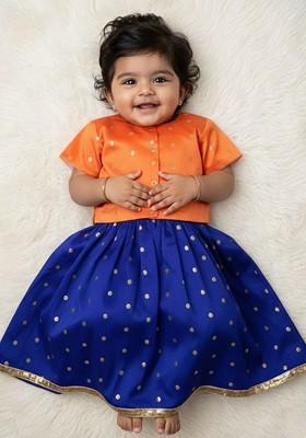 Blue Zari Silk Lehenga Choli For Girls