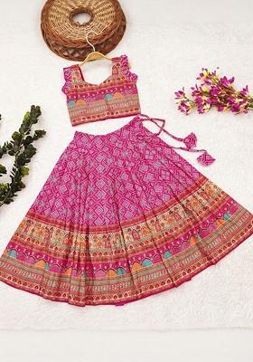Pink Embroidered Viscose Lehenga Choli For Girls