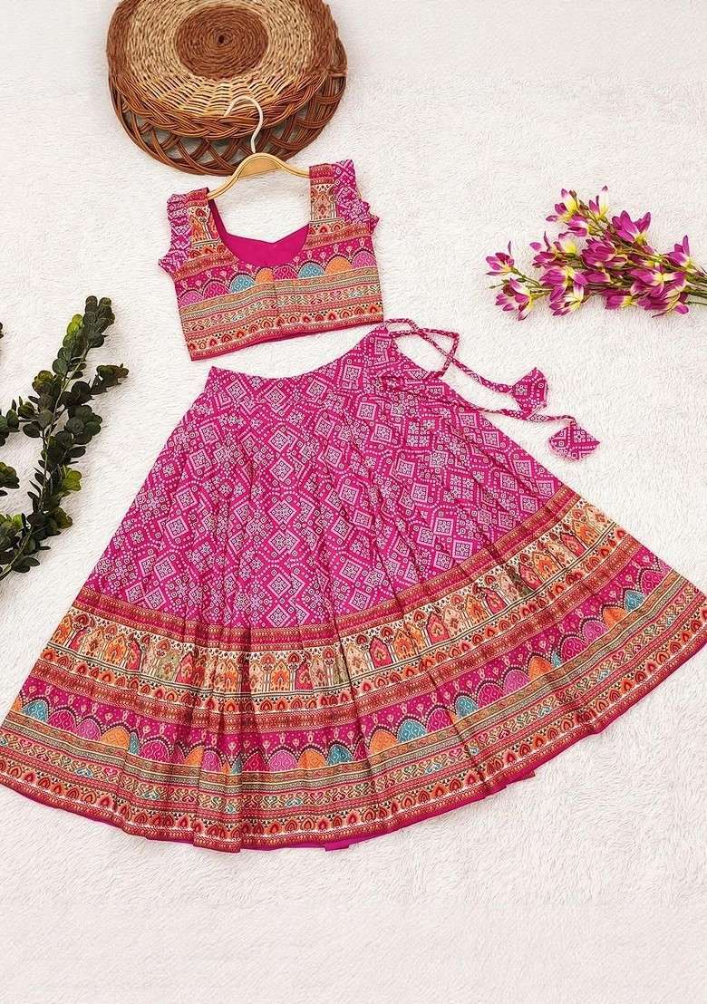 Pink Embroidered Viscose Lehenga Choli For Girls - Indya