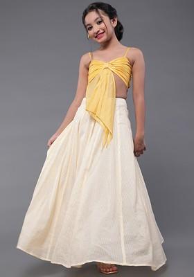 Yellow Embroidered Silk Lehenga Choli For Girls