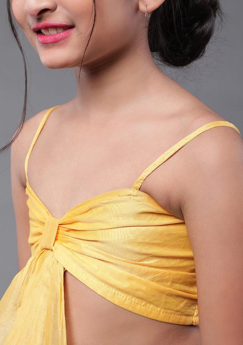 Yellow Embroidered Silk Lehenga Choli For Girls - Indya