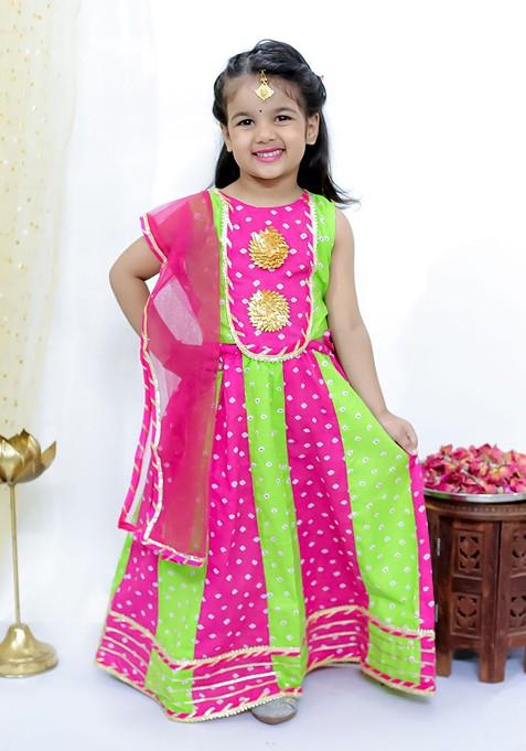Green Printed Blended Lehenga Choli For Girls — view on Indya