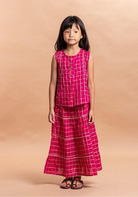 Pink Printed Cotton Blend Lehenga Choli For Girls — view on Indya