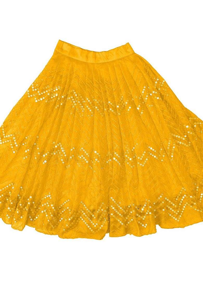 Yellow Embellished Blended Lehenga Choli For Girls - Indya