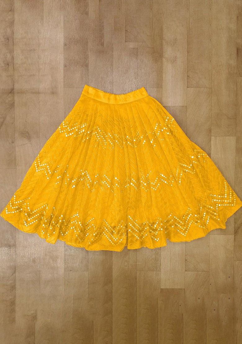 Yellow Embellished Blended Lehenga Choli For Girls - Indya