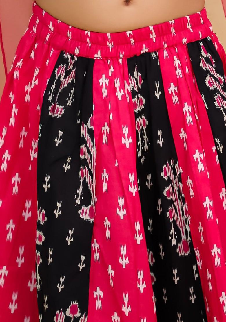 Pink Printed Cotton Blend Lehenga Choli For Girls - Indya