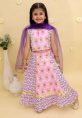 Purple Printed Blended Lehenga Choli For Girls