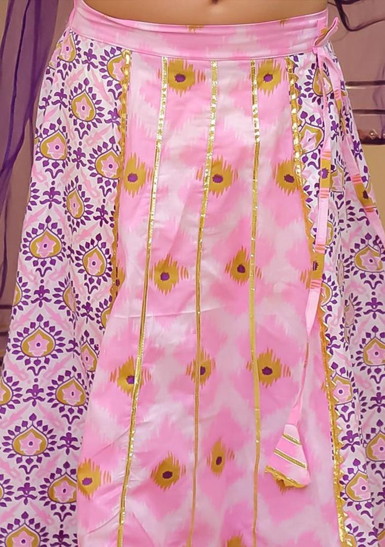 Purple Printed Blended Lehenga Choli For Girls - Indya