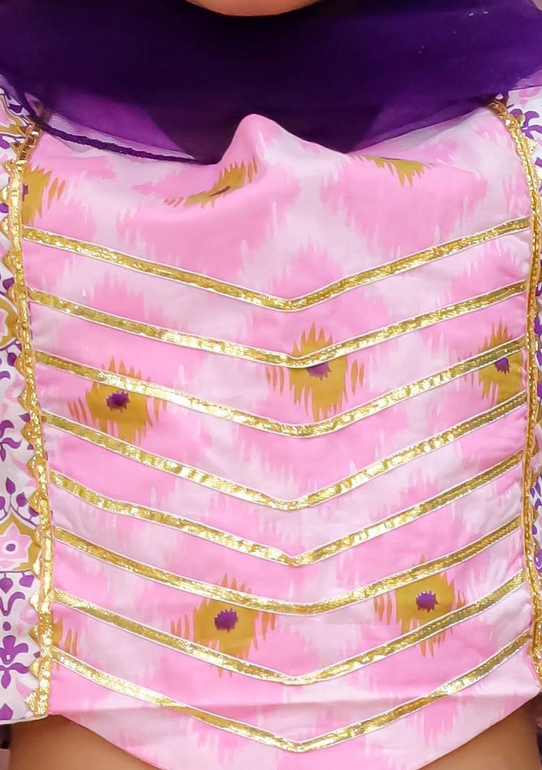 Purple Printed Blended Lehenga Choli For Girls - Indya