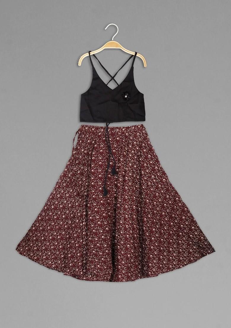 Maroon Embroidered Blended Lehenga Choli For Girls - Indya