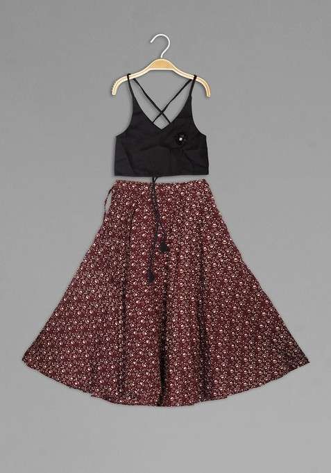 Maroon Embroidered Blended Lehenga Choli For Girls