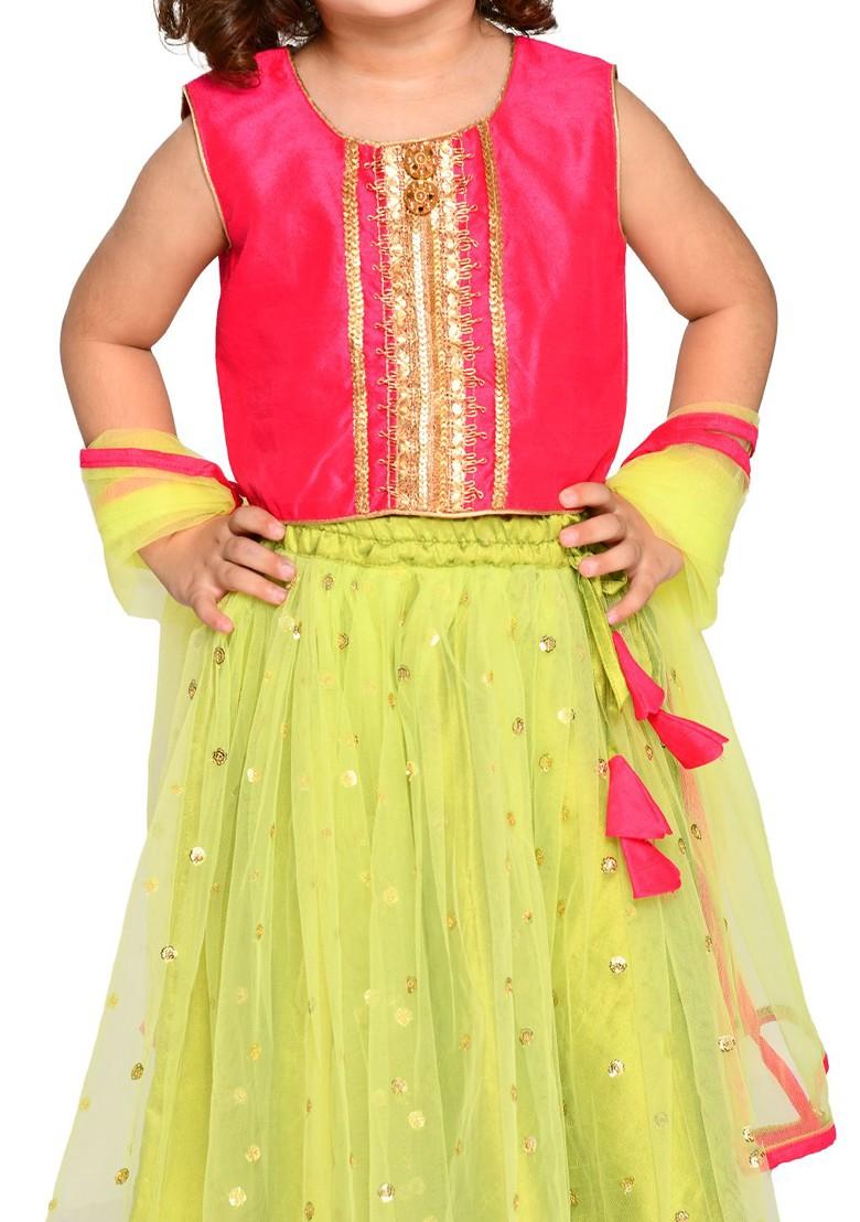 Fluorescent Green Embellished Blended Lehenga Choli For Girls - Indya