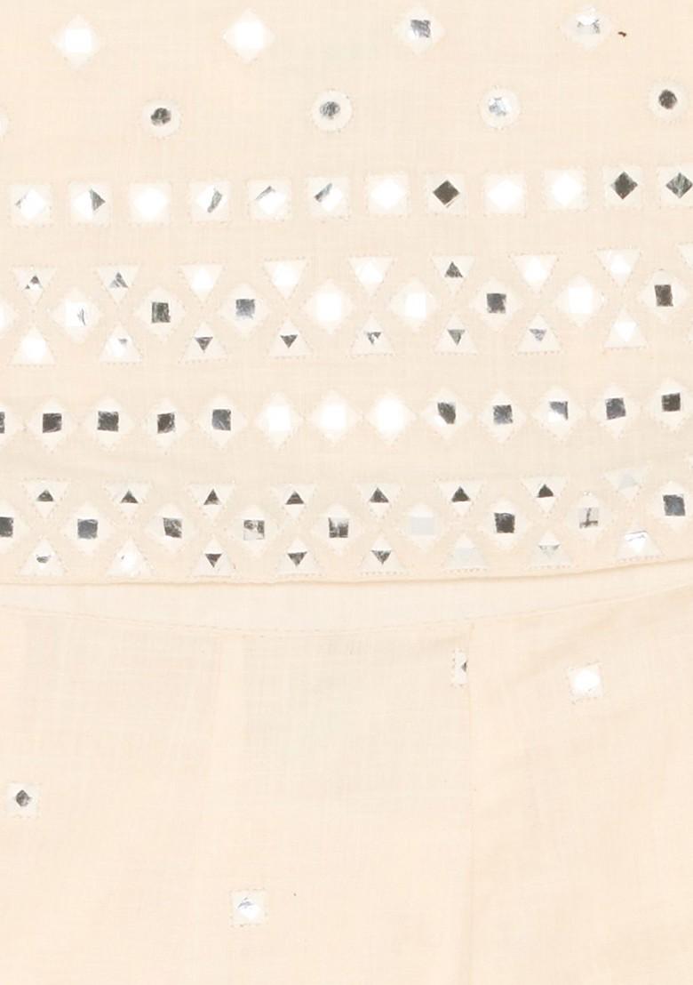 Off White Embroidered Cotton Blend Lehenga Choli For Girls - Indya