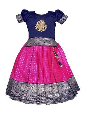 Multicolor Embroidered Cotton Blend Lehenga Choli For Girls