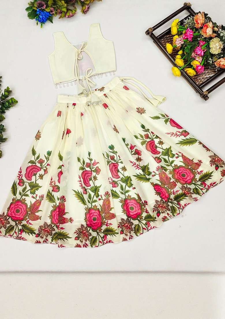 Pink Embroidered Georgette Lehenga Choli For Girls - Indya